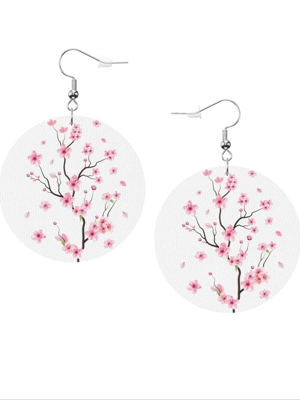 Pink Cherry Blossom Round Drop Earrings - Women Jewelry